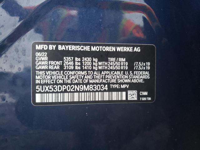 5UX53DP02N9M83034 BMW X3 Xdrive30i