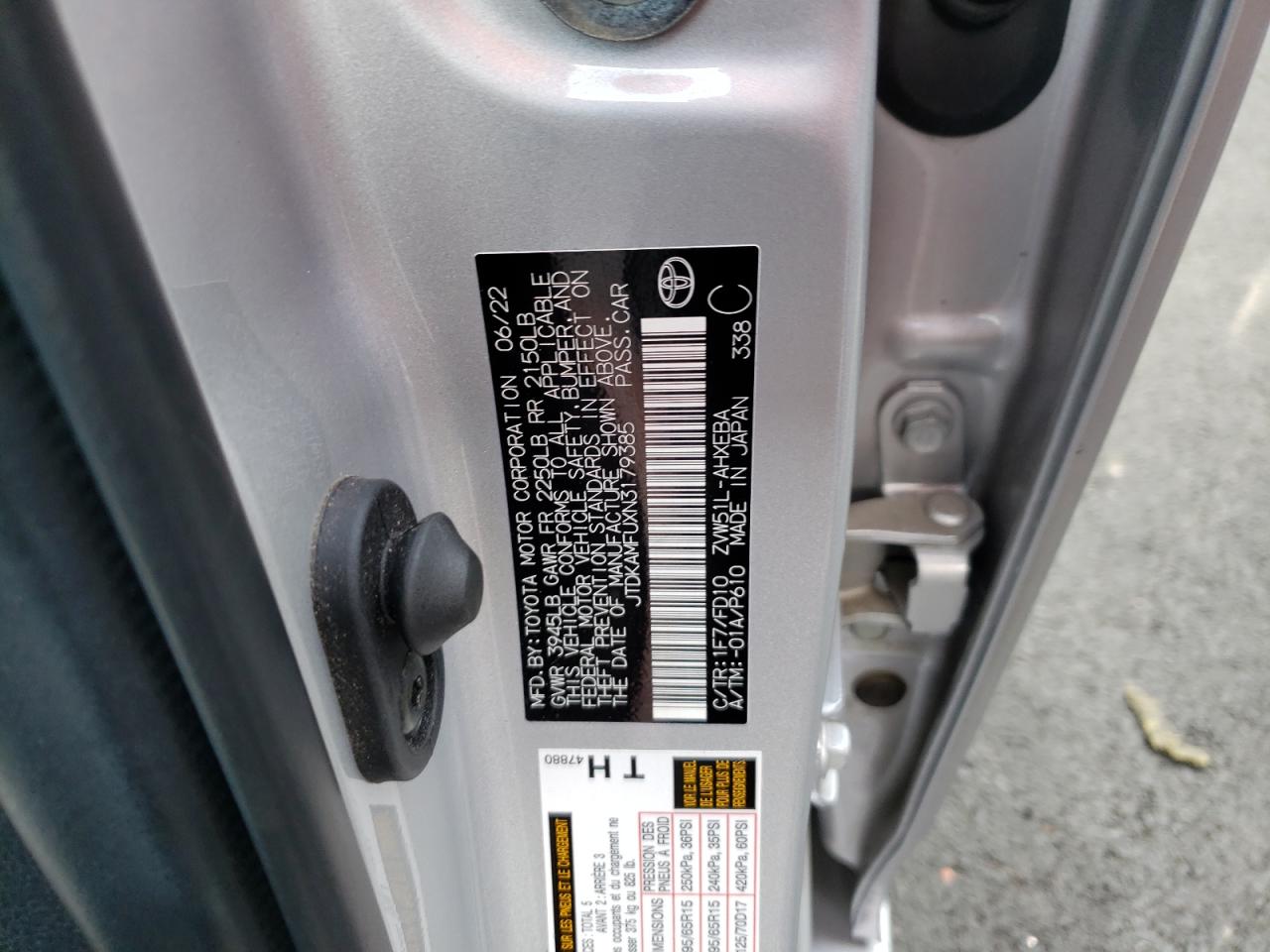 JTDKAMFUXN3179385 TOYOTA PRIUS NIGH 2022