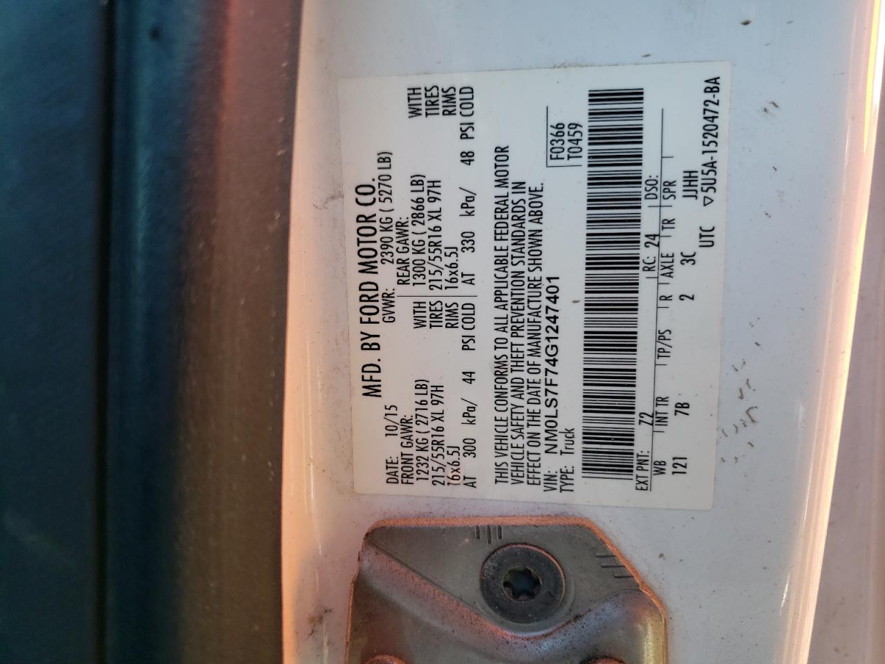NM0LS7F74G1247401 FORD TRANSIT 2016