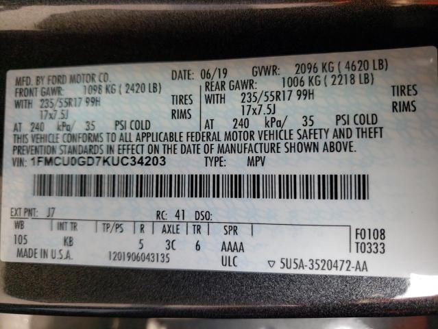 1FMCU0GD7KUC34203 2019 FORD ESCAPE, photo no. 13