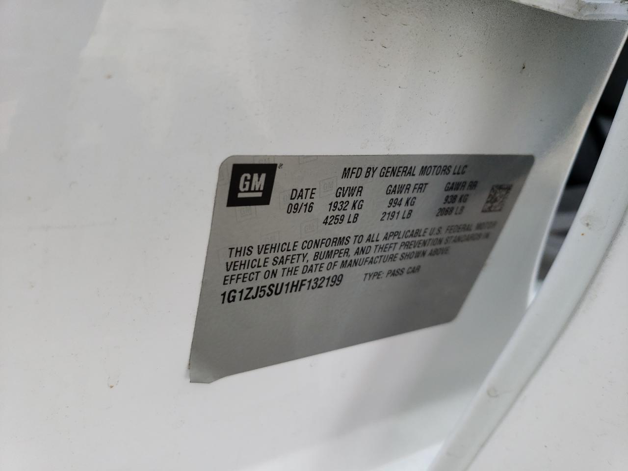 1G1ZJ5SU1HF132199 2017 Chevrolet Malibu Hybrid