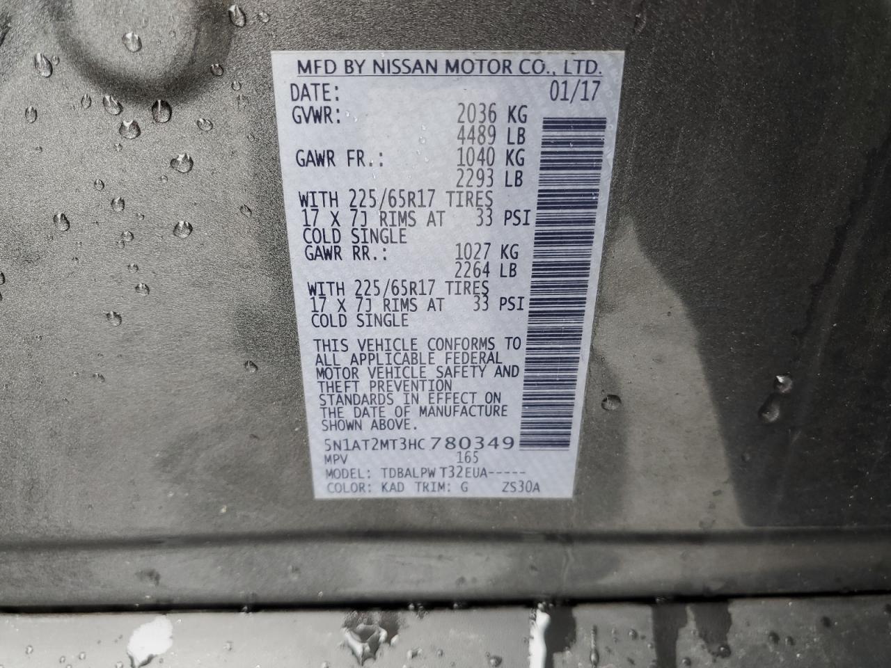 5N1AT2MT3HC780349 NISSAN ROGUE 2017