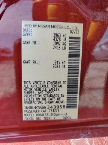 1N4BL4CV6NN343958 Nissan Altima SR 10