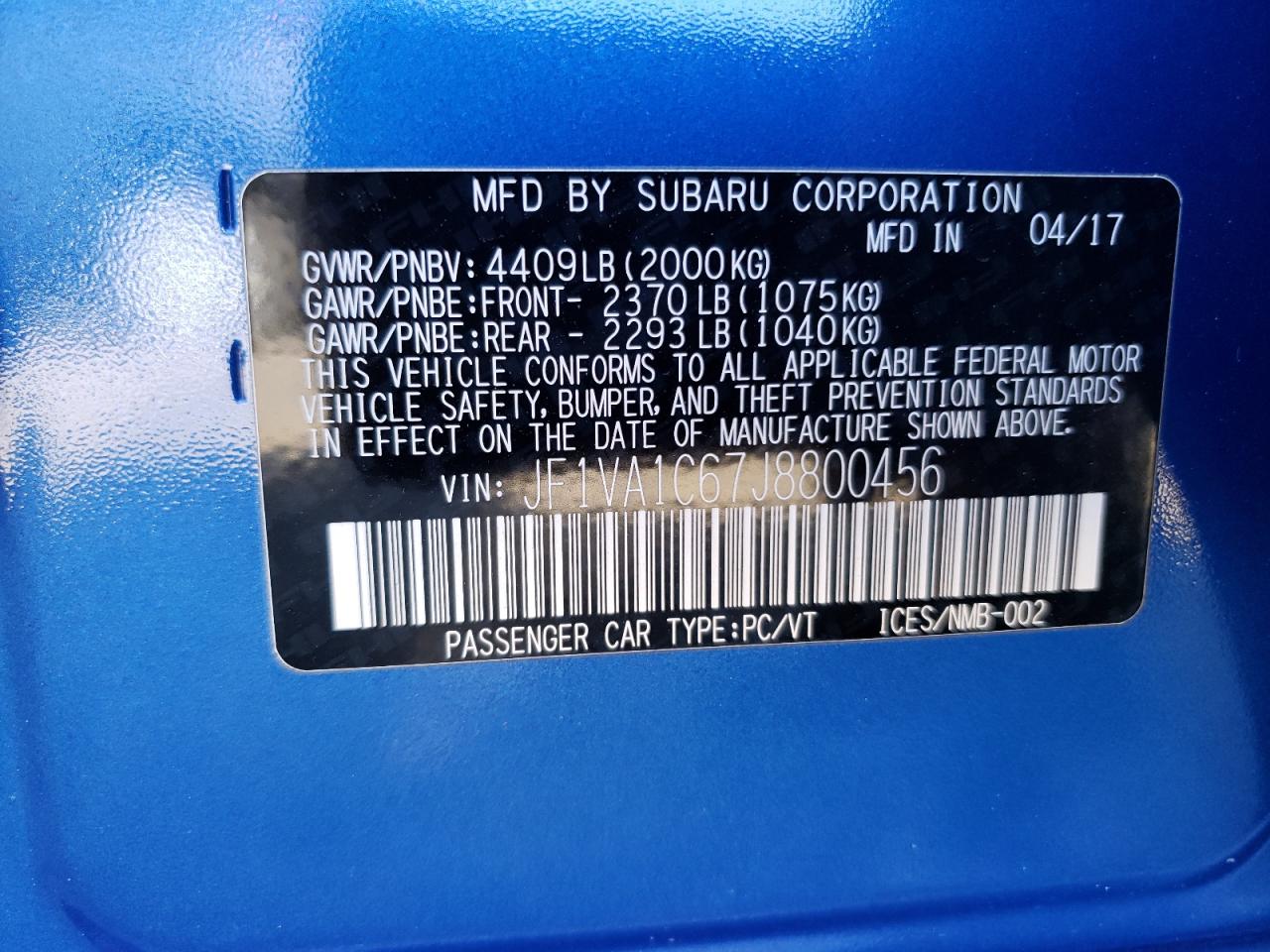 JF1VA1C67J8800456 SUBARU WRX 2018