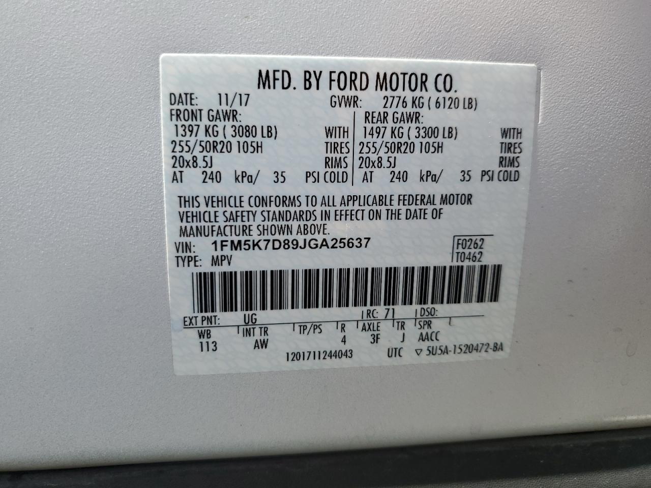 1FM5K7D89JGA25637 FORD EXPLORER 2018