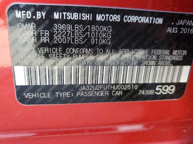 JA32U2FU1HU002510 Mitsubishi LANCER ES