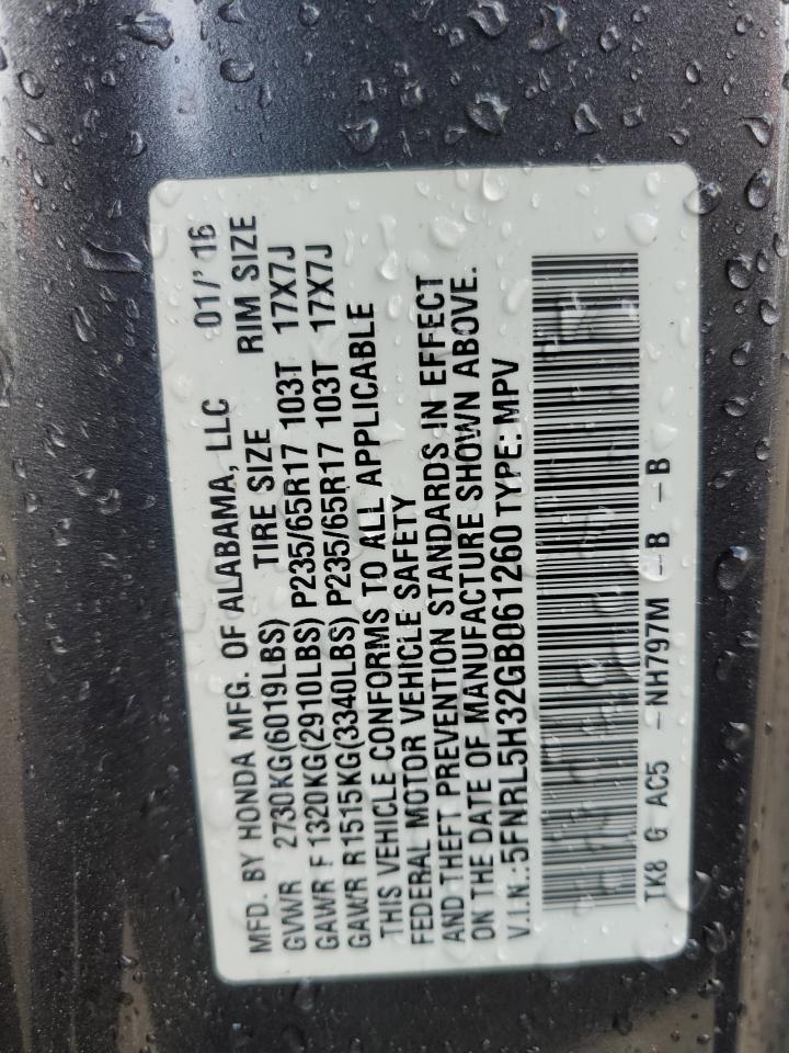 5FNRL5H32GB061260 HONDA ODYSSEY 2016