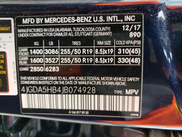 2018 Mercedes-Benz Gle 350 4Matic VIN: 4JGDA5HB4JB074928 Lot: 66643183