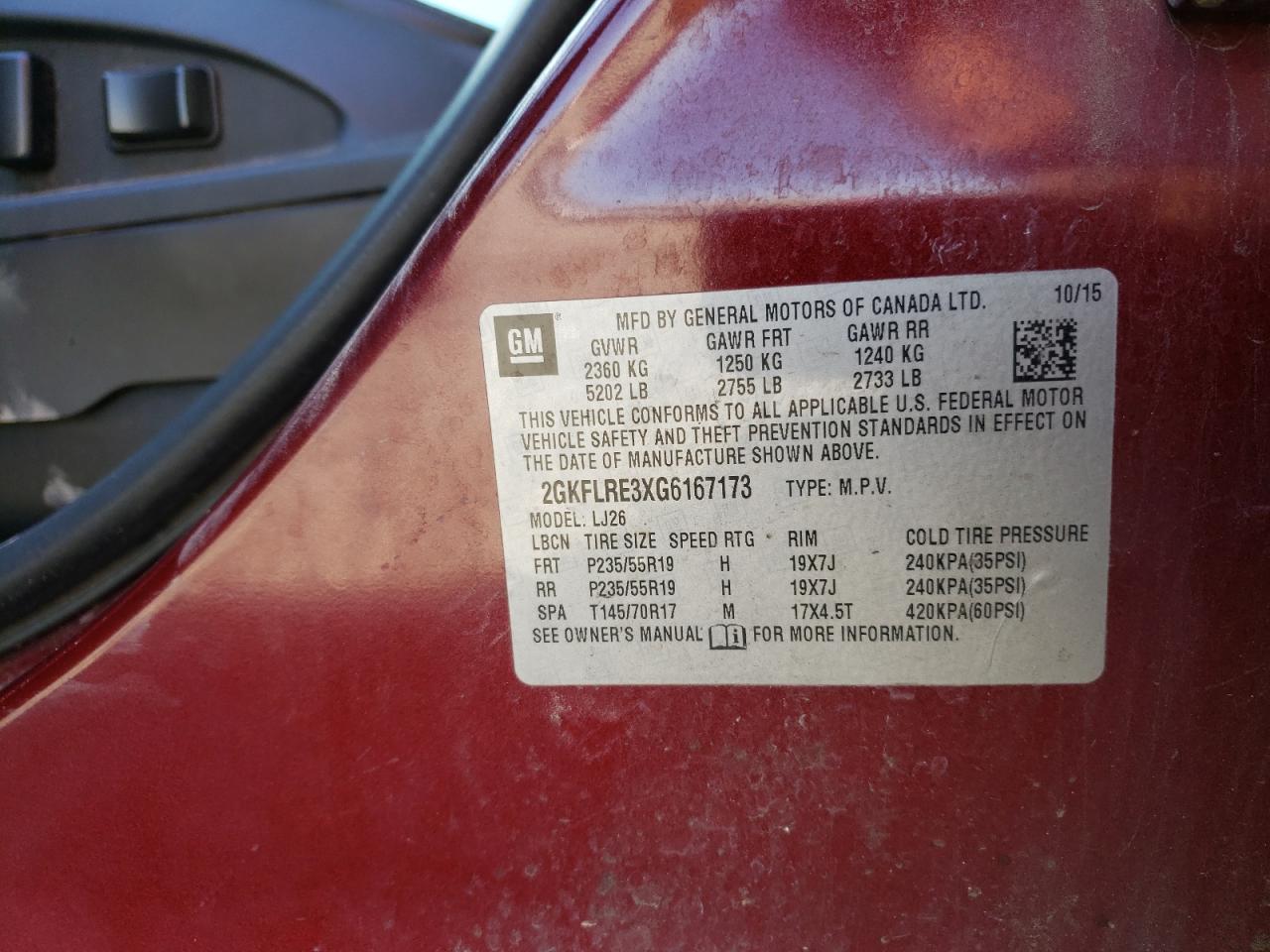 2GKFLRE3XG6167173 GMC TERRAIN 2016