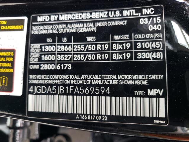 VIN 4JGDA5JB1FA569594 2015 Mercedes-Benz ML-Class, 350 no.12