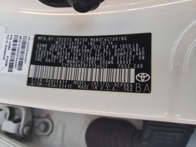 2015 Toyota Corolla L 1.8L(VIN: 5YFBURHE8FP254622