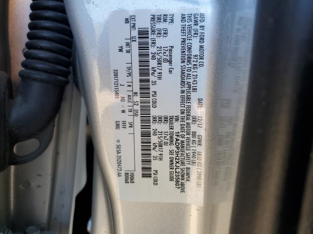 1FADP3H2XJL235807 FORD FOCUS 2018