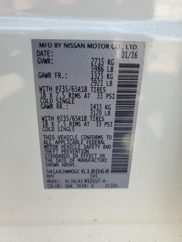 5N1AR2MM0GC618068 2016 Nissan Pathfinder S