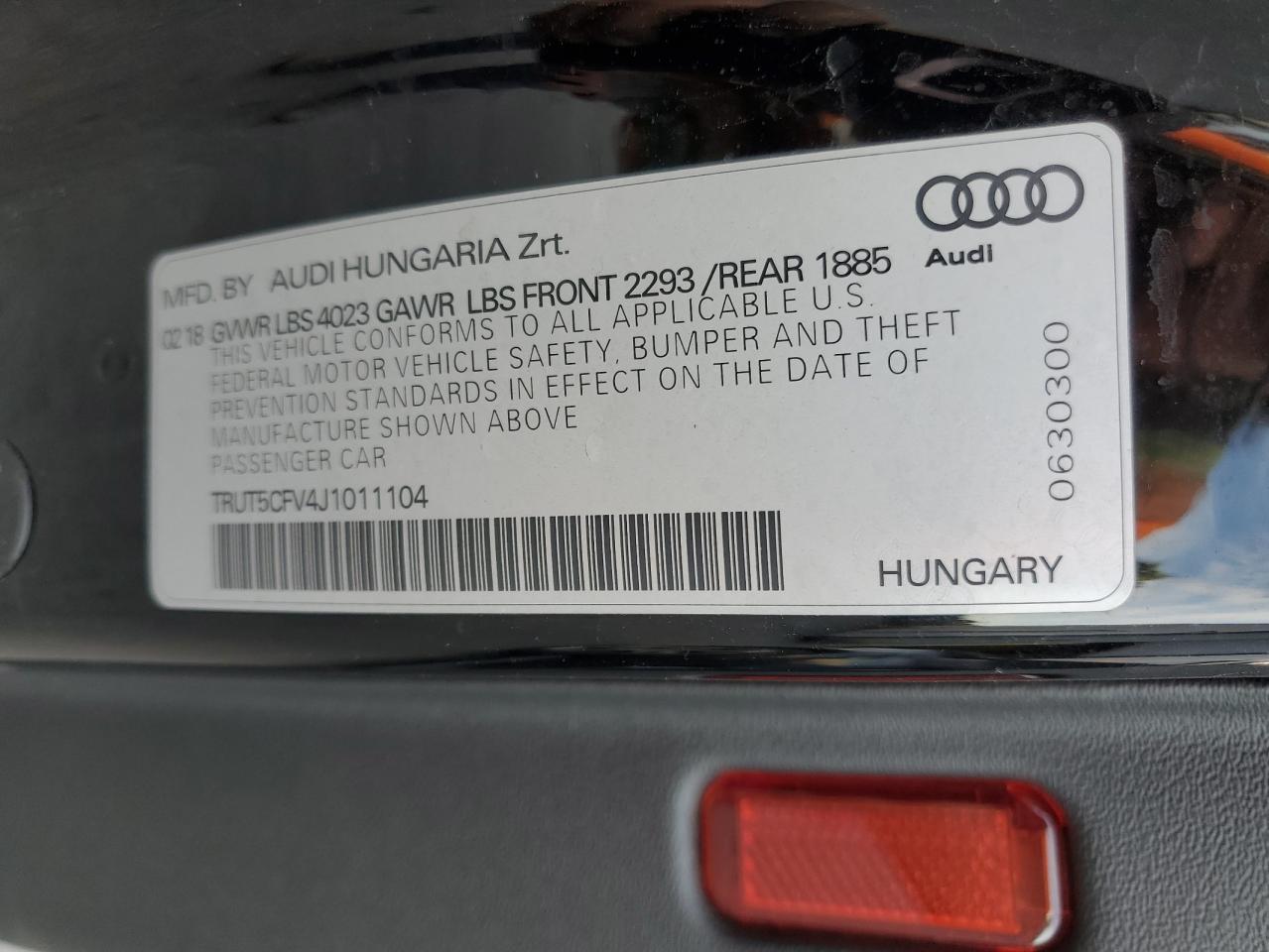 TRUT5CFV4J1011104 2018 Audi Tt