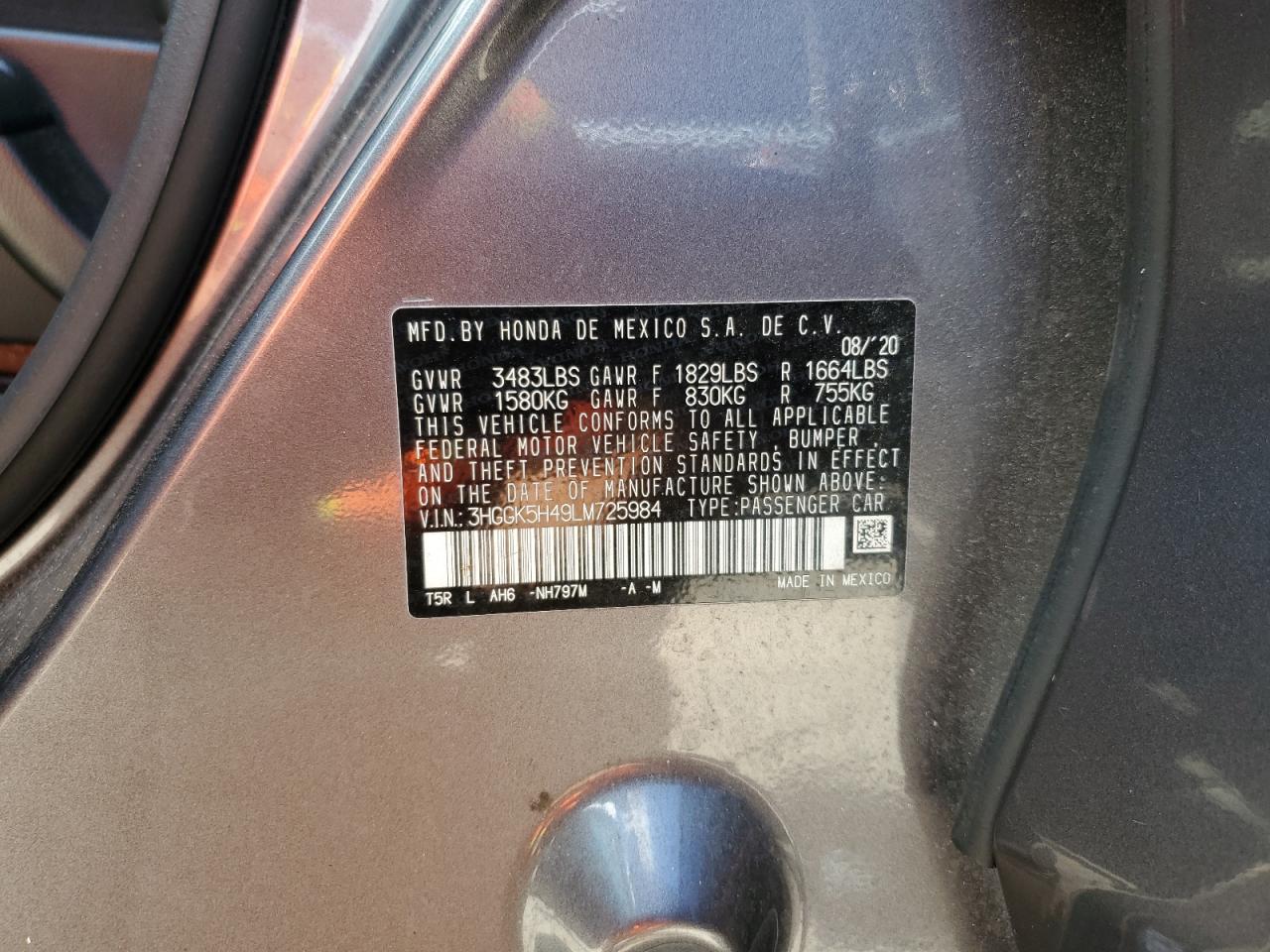 3HGGK5H49LM725984 HONDA FIT 2020