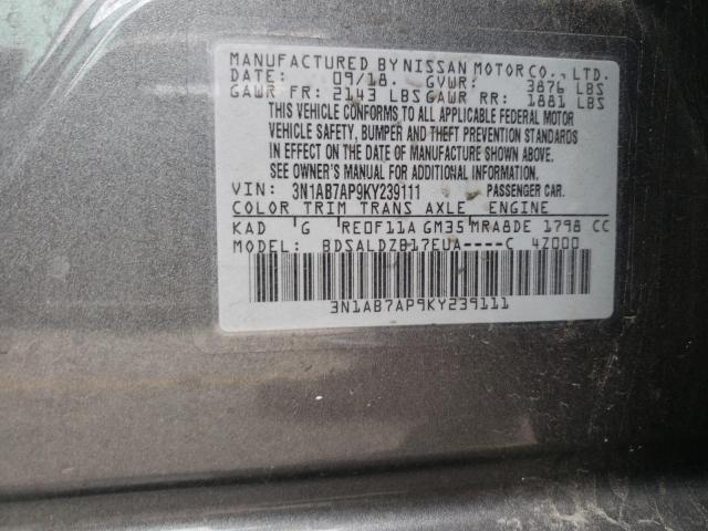 3N1AB7AP9KY239111 | 2019 Nissan sentra s