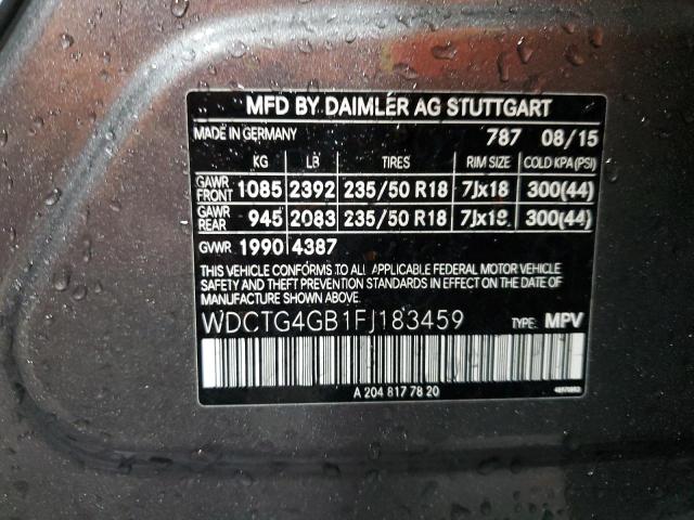 WDCTG4GB1FJ183459 Mercedes-Benz Gla 250 4matic