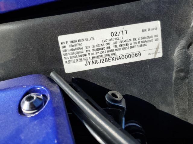 2017 YAMAHA YZFR6 JYARJ28EXHA000069