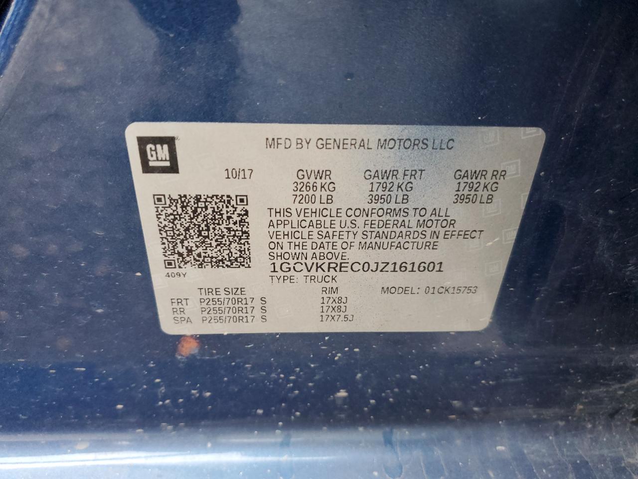 1GCVKREC0JZ161601 2018 Chevrolet Silverado K1500 Lt