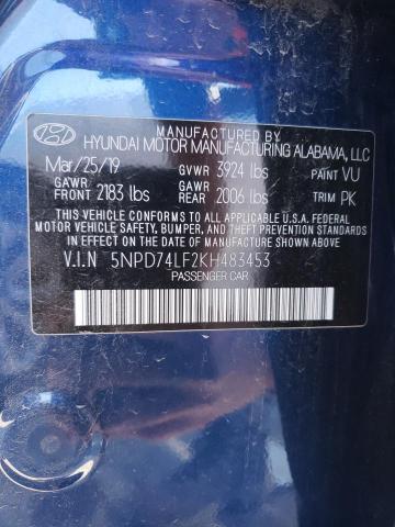 5NPD74LF2KH483453 | 2019 Hyundai elantra se