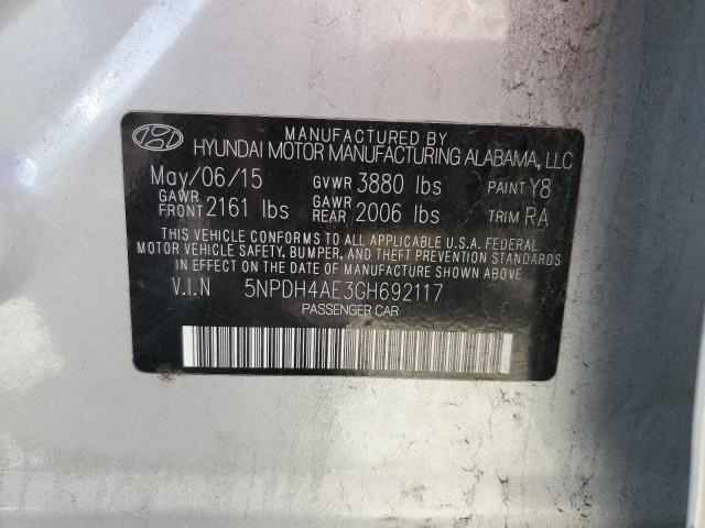 5NPDH4AE3GH692117 Hyundai ELANTRA SE