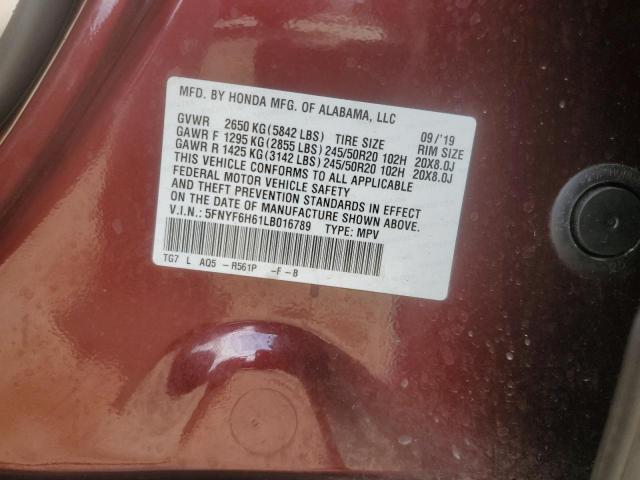 5FNYF6H61LB016789 Honda Pilot Touring