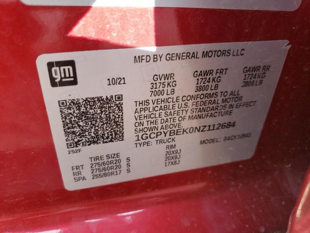 1GCPYBEK0NZ112684 Chevrolet Silverado Ltd K1500 Custom