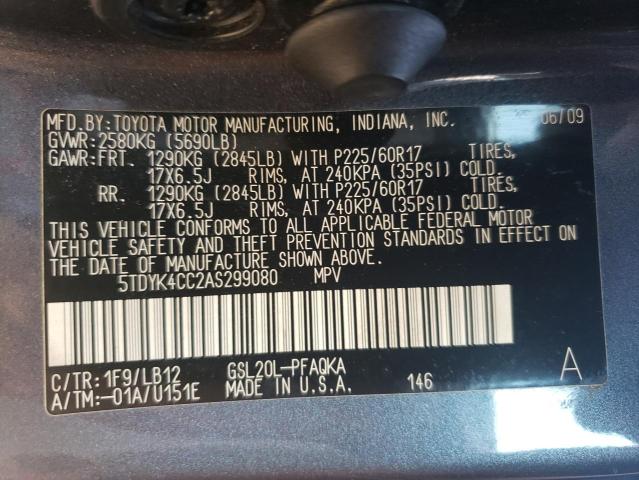 5TDYK4CC2AS299080 | 2010 Toyota sienna xle