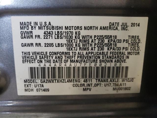 4A4AR4AU7FE002108 Mitsubishi Outlander Sport Se