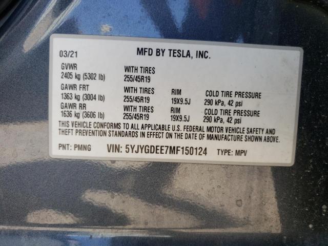 5YJYGDEE7MF150124 | 2021 TESLA MODEL Y