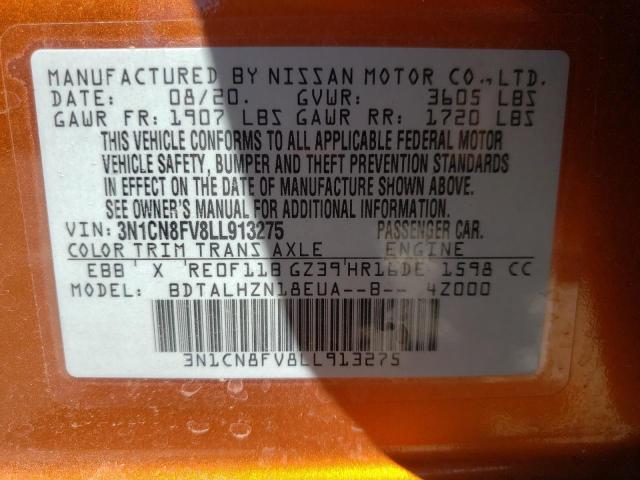 3N1CN8FV8LL913275 Nissan VERSA SR