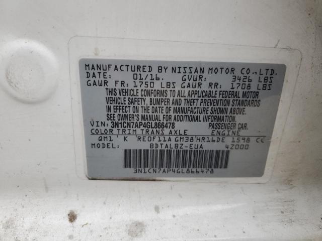 3N1CN7AP4GL866478 Nissan VERSA S