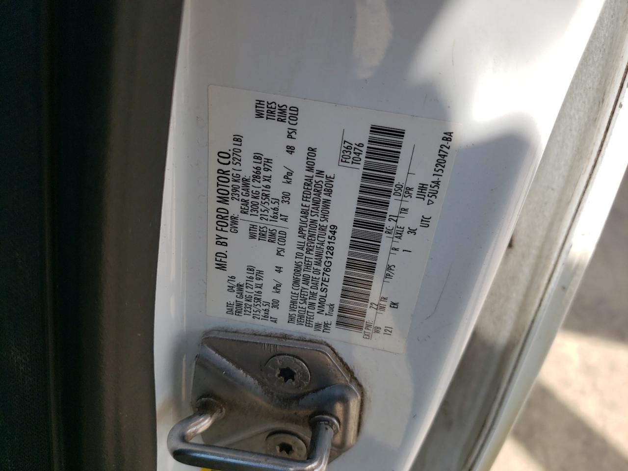 NM0LS7E76G1281549 FORD TRANSIT 2016
