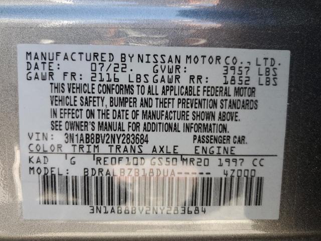 3N1AB8BV2NY283684 Nissan Sentra S 12