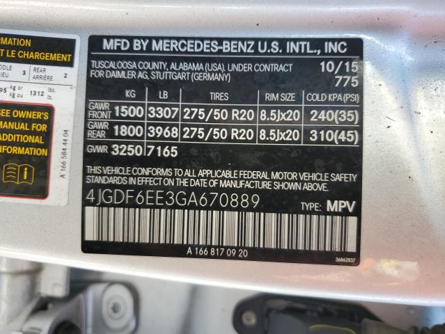 VIN 4JGDF6EE3GA670889 2016 Mercedes-Benz GL-Class, ... no.12