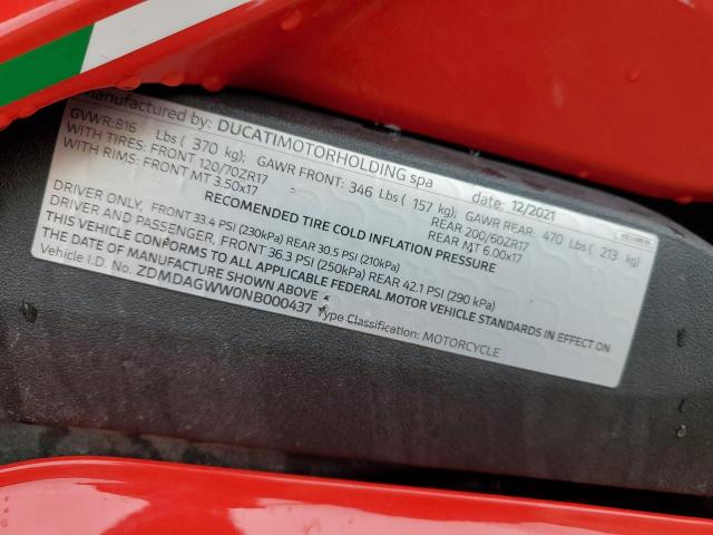 2022 DUCATI PANIGALE V ZDMDAGWW0NB000437