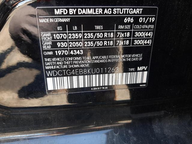 WDCTG4EB8KU011263 Mercedes-Benz GLA 250