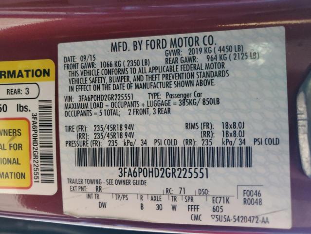 3FA6P0HD2GR225551 | 2016 FORD FUSION SE