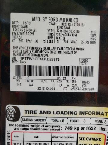 1FTFW1CF4EKD29875 Ford F150 Supercrew