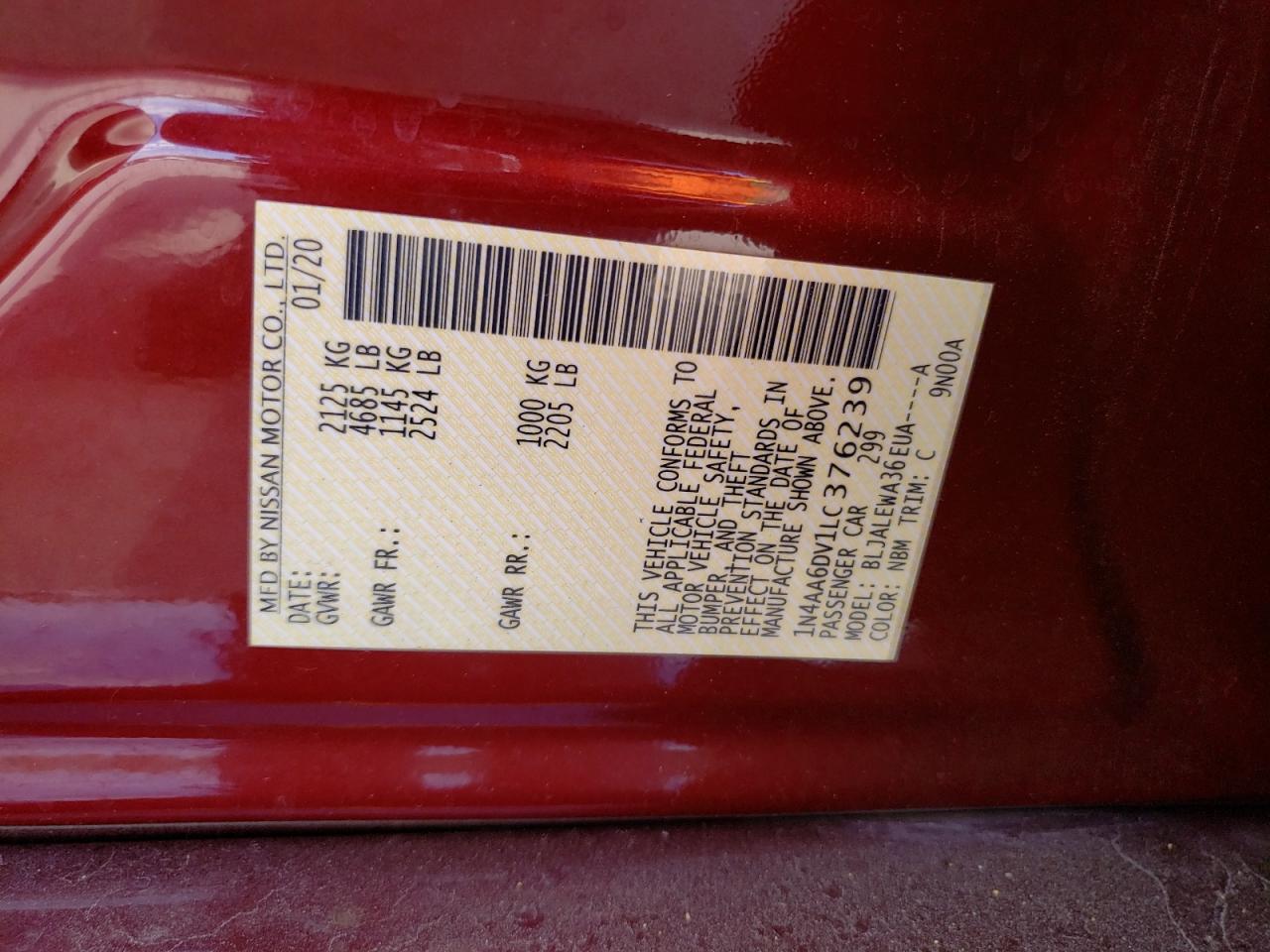 1N4AA6DV1LC376239 NISSAN MAXIMA 2020