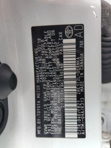 2T1BURHE8KC186249 | 2019 TOYOTA COROLLA L