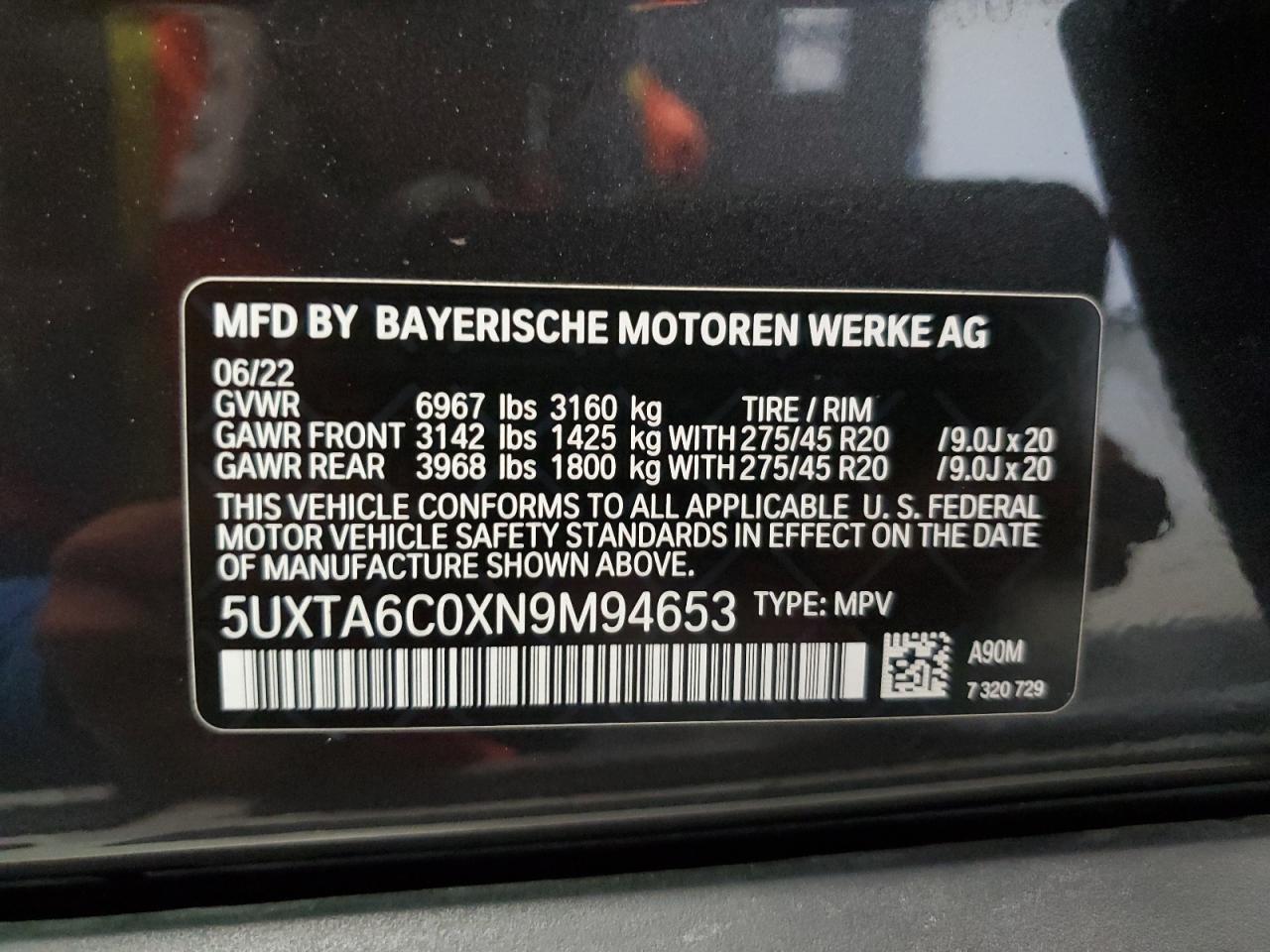 5UXTA6C0XN9M94653 2022 BMW X5 xDrive45E