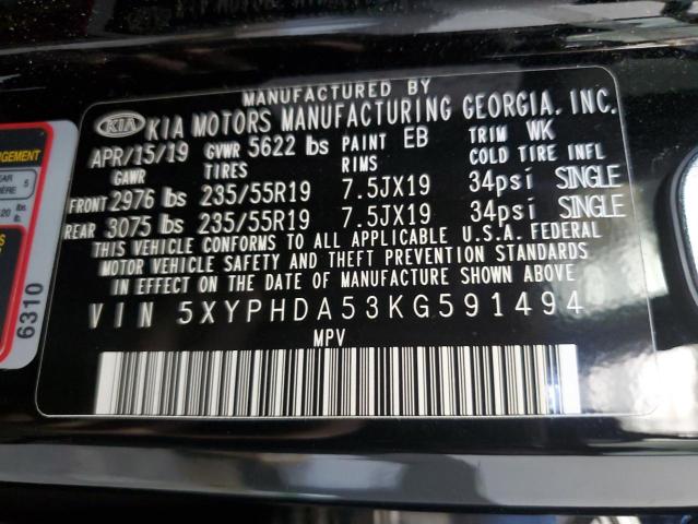 5XYPHDA53KG591494 KIA SORENTO EX