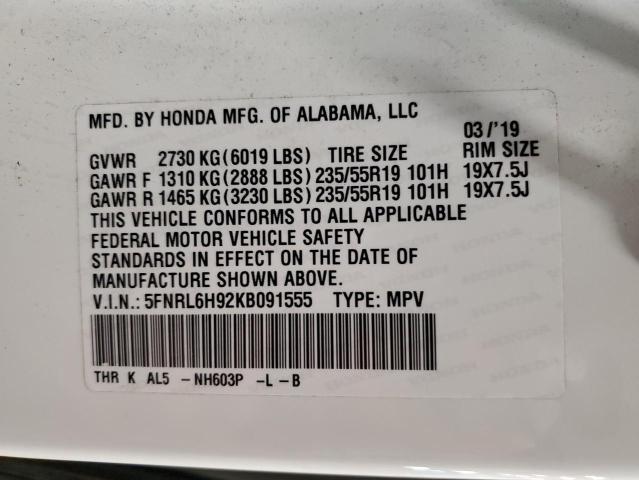 5FNRL6H92KB091555 2019 HONDA ODYSSEY, photo no. 13