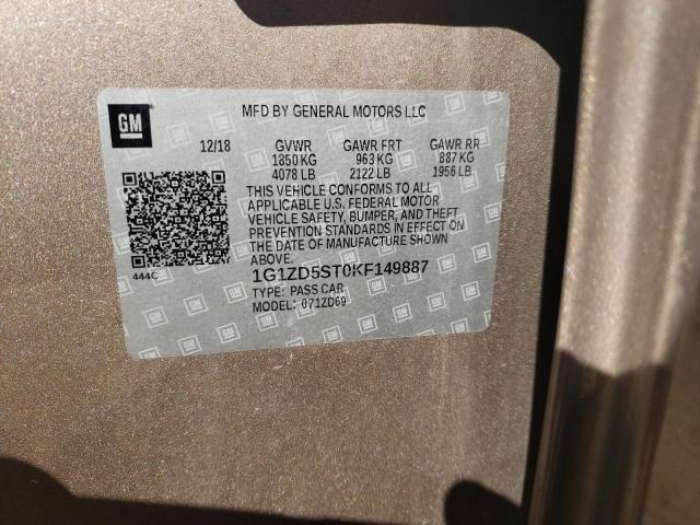 2019 CHEVROLET MALIBU LT - 1G1ZD5ST0KF149887