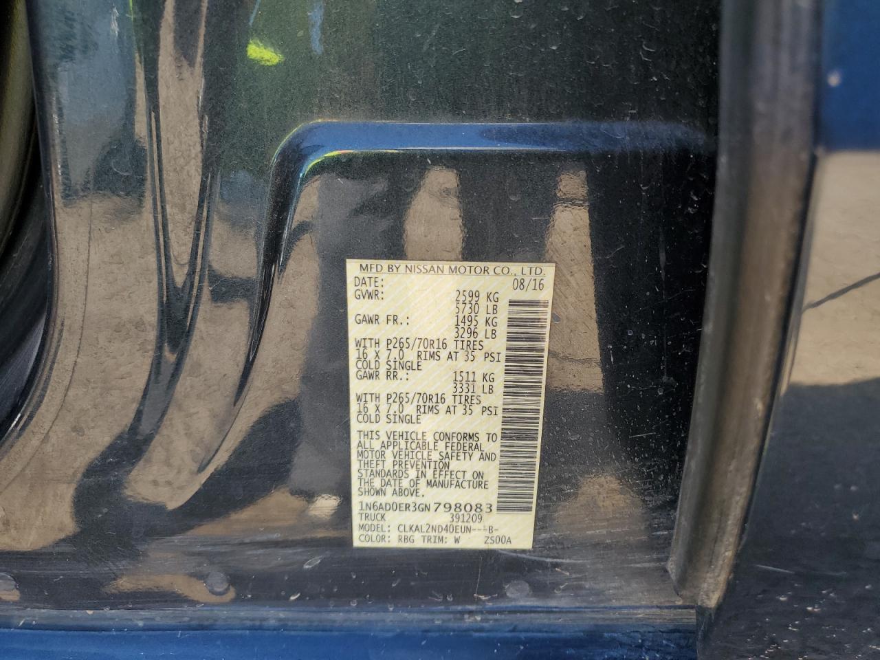 1N6AD0ER3GN798083 NISSAN FRONTIER 2016