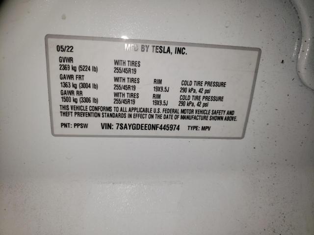 7SAYGDEE0NF445974 Tesla Model Y