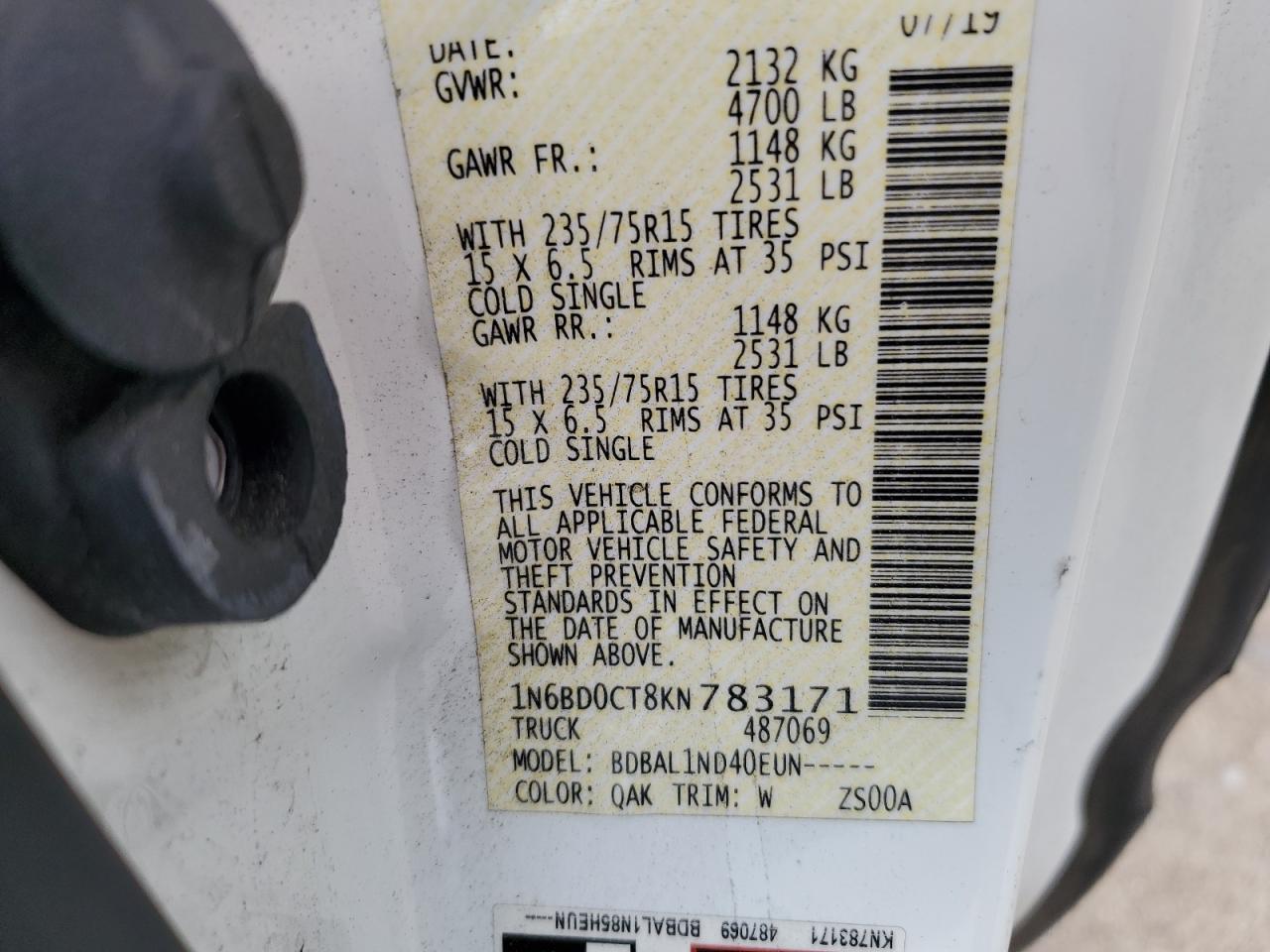 1N6BD0CT8KN783171 NISSAN FRONTIER 2019