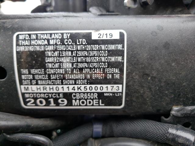 2019 HONDA CBR650 R MLHRH0114K5000173