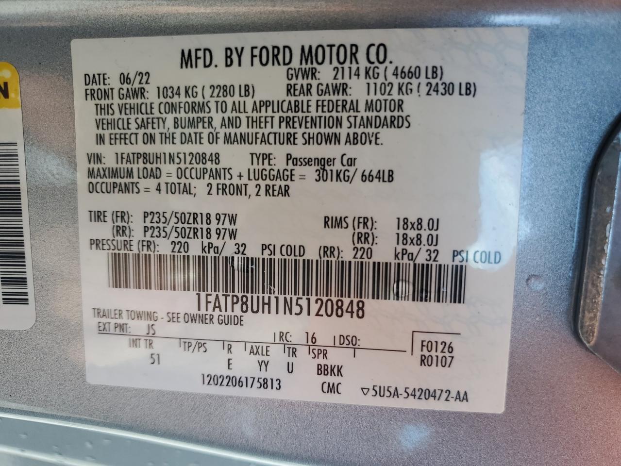 1FATP8UH1N5120848 FORD ALL Models 2022